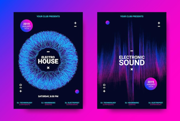 Vector electronic music posters set