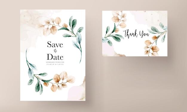 elegant boho watercolor leaves invitation card template