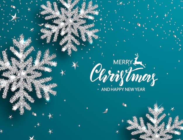 Vector elegant christmas background with shining silver snowflakes vector illustration