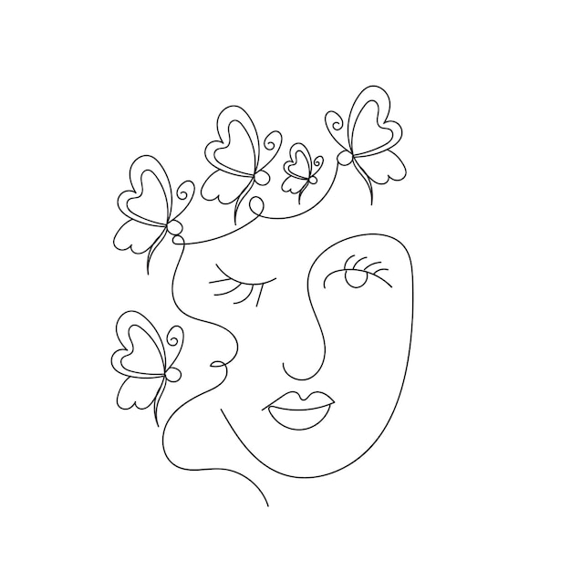 Elegant female face in line art style