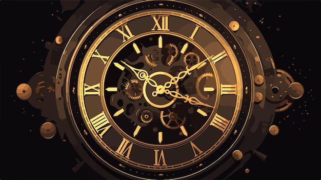 Vector elegant gold clock device time on black background