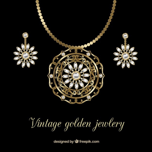 Vector elegant and golden necklace with earrings