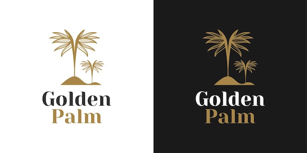 Elegant Golden Palm Tree Logo Design Template. Coconut Tree Tropical Design Illustration