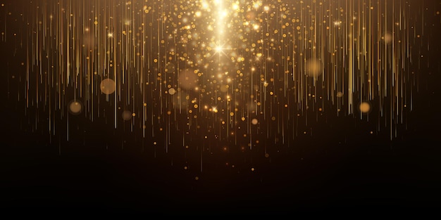 Vector elegant golden particles and glowing lines background template presentations