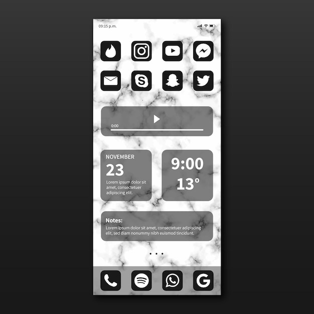 Elegant home screen template for smartphone