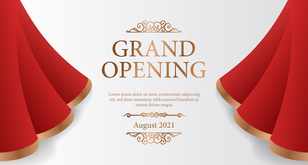 Elegant luxury grand opening banner with red silk curtain wave open