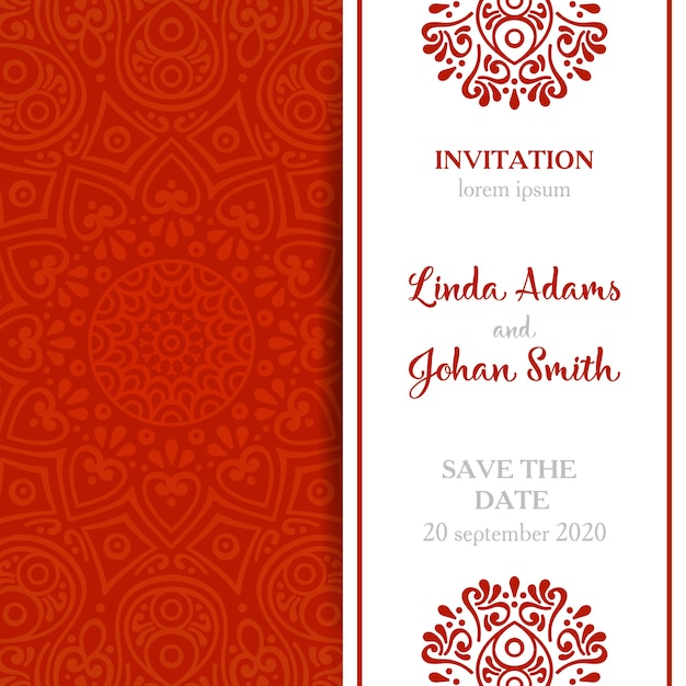 Vector elegant red mandala wedding invitation