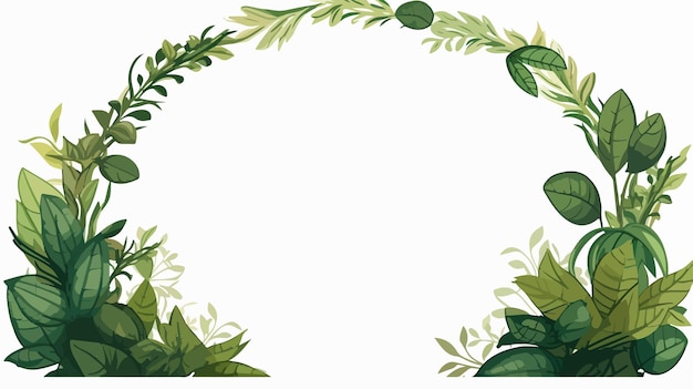 Vector elegant round border with lush plants botanical frame design