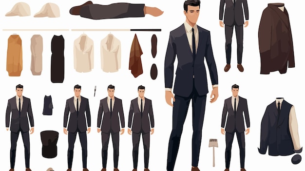 Vector elegant suit creation set for stylish man in fashionable attire