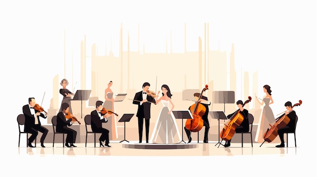 Vector elegant symphony orchestra performing classical music