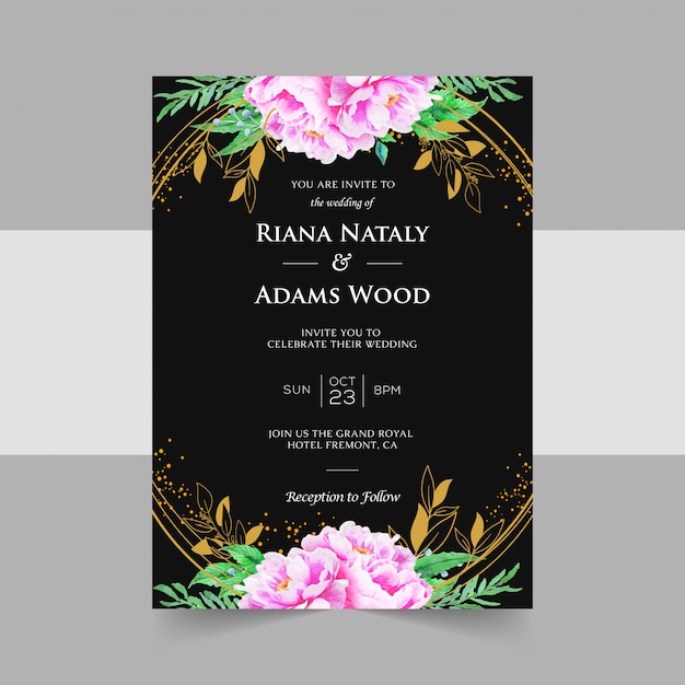 Elegant wedding invitation cards template with watercolor floral decoration