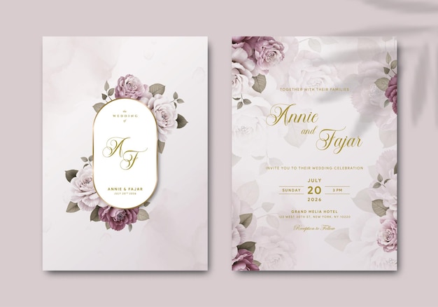 elegant wedding invitation template with watercolor illustration premium vector