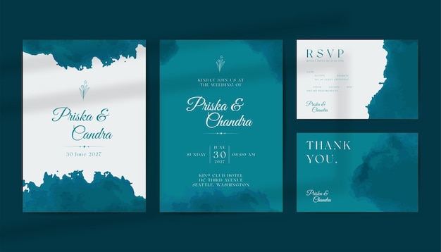 Vector elegant wedding invitation with watercolor decorations