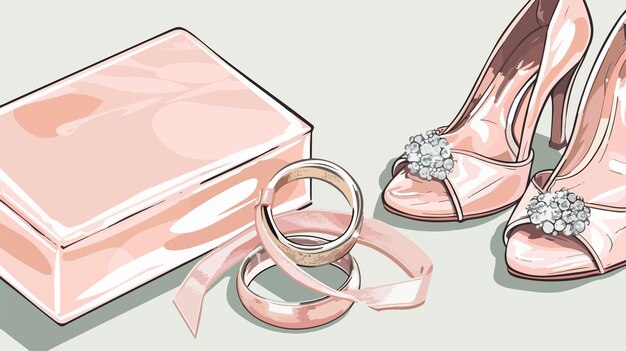 Vector elegant wedding rings and female shoes on light background