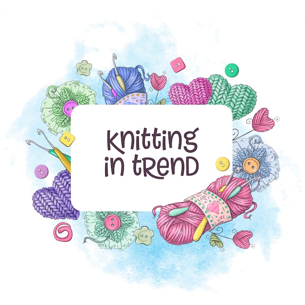 Vector elements and accessories for crocheting and knitting.