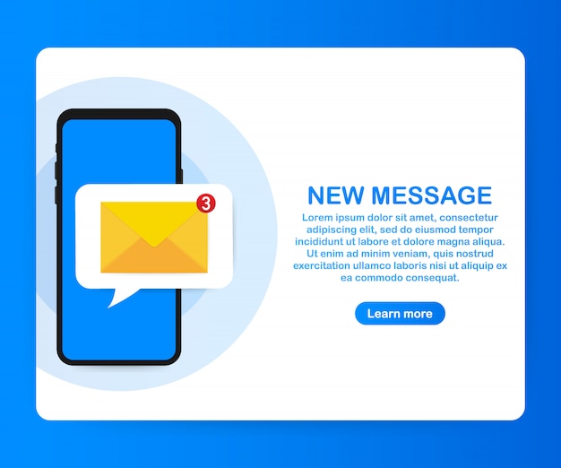 Vector email notification concept. new email on the smart phone screen. 