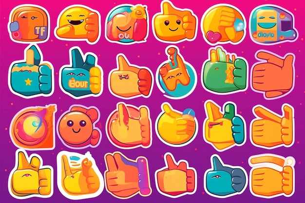 Vector emoji stickers with a rating and thumbs up