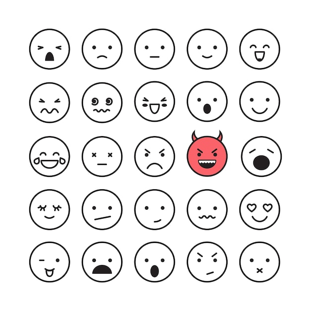 Emoticon face smile set vector illustration isolated on white background