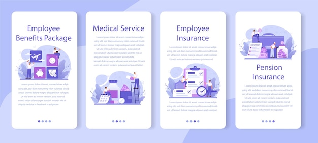 Employee benefits package mobile application banner set