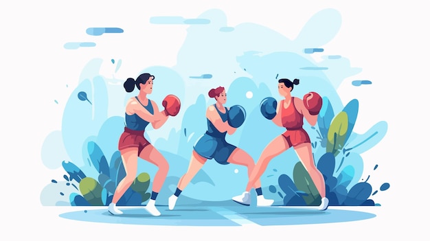 Vector empowering women boxers training together vector poster