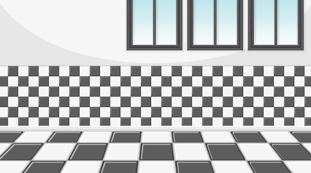 Empty room with checkered wall and tiles