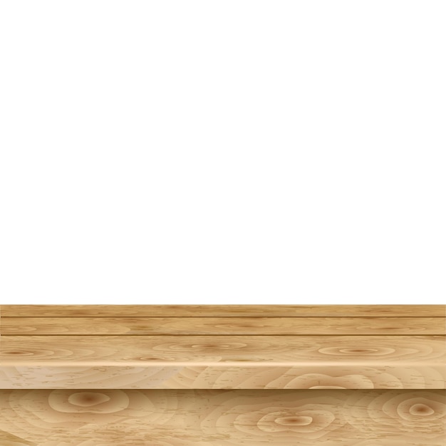 Vector empty table of light brown wooden planks on white background