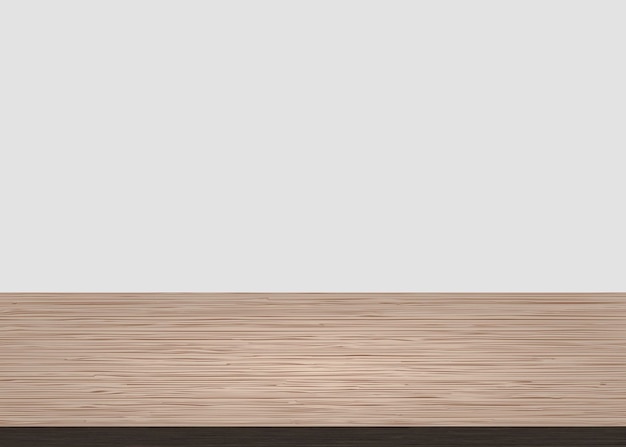 Vector empty wood table top on white concrete background wooden background