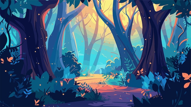 Vector enchanted mystical fairy forest with ancient trees