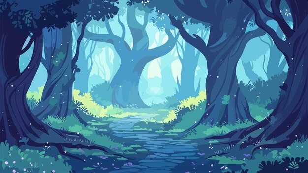 Vector enchanted mystical fairy forest with ancient trees