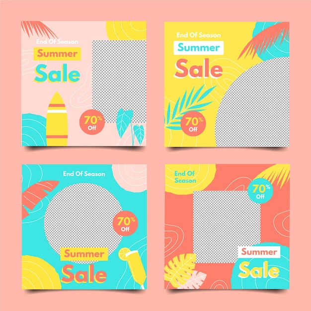 Vector end of season  summer sale instagram post collection