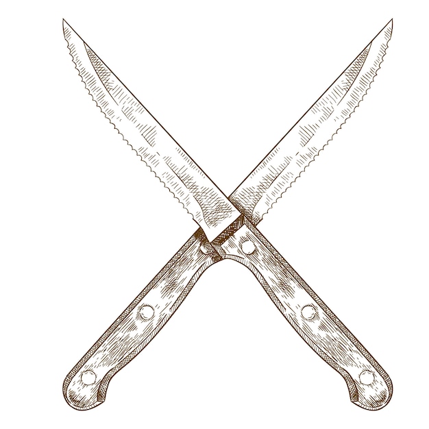 Engraving  drawing of crossed knives