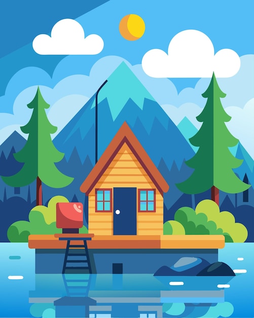 Vector enjoy the best of both worlds with remote work in this charming fishing cabin surrounded by the