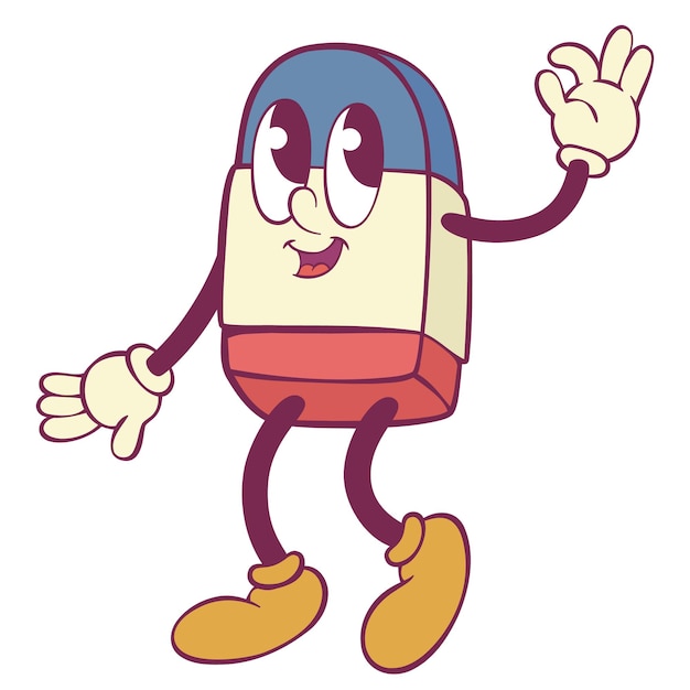 Vector eraser retro groovy mascot cartoon character