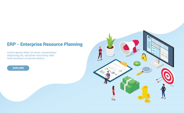 Erp enterprise resource planning with team people and asset company 