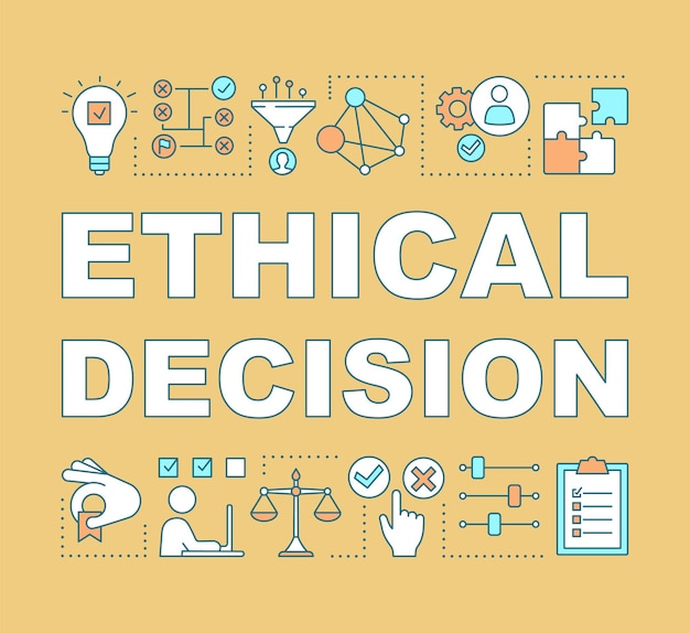 Vector ethical decision word concepts banner. moral choice, solution. ethical dilemma, issue solving. presentation, website. isolated lettering typography idea with linear icons. vector outline illustration