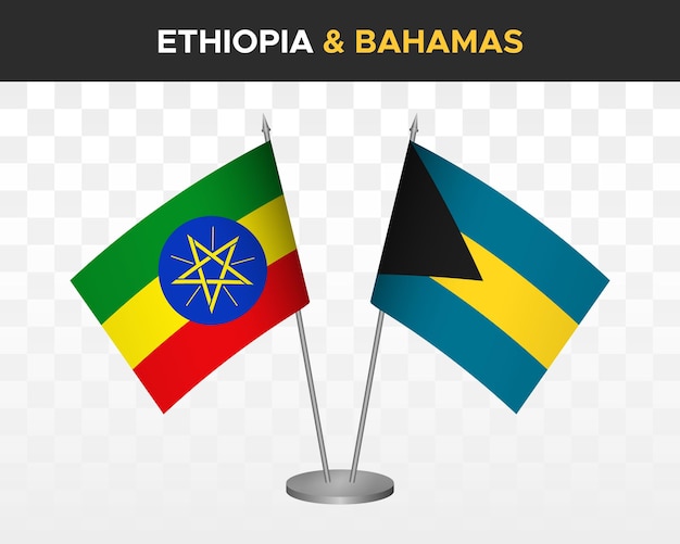 Ethiopia vs bahamas desk flags mockup isolated 3d vector illustration table flags