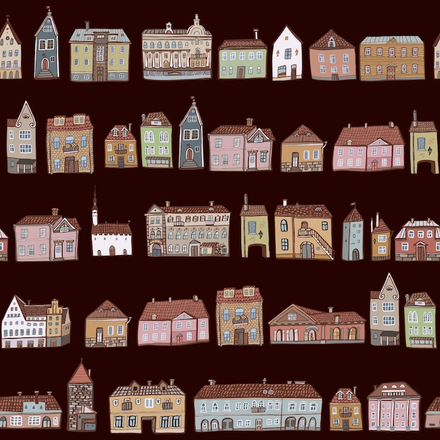 Vector european little houses vector seamless pattern