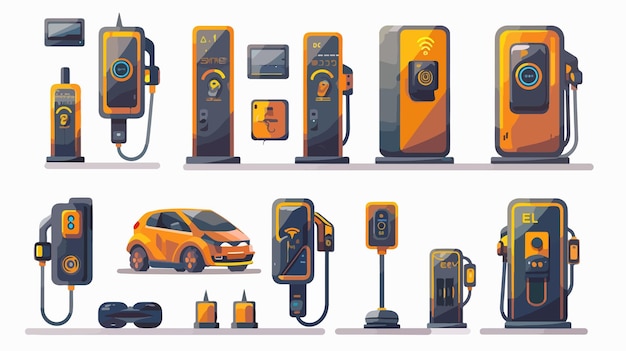 Vector ev charging modes vector illustration for electric vehicles