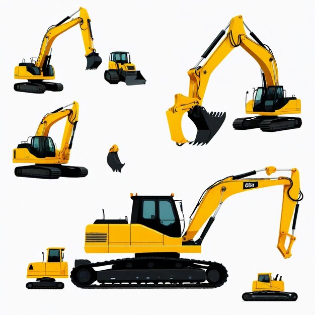 Vector excavator vector set white background isolated a high quality