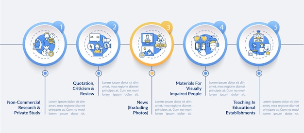 Vector exclusions to copyright infographic template. private study, criticism presentation design elements. 