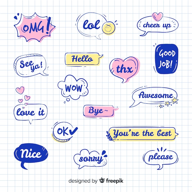 Vector expressions draw in speech bubble collection