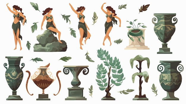 Vector exquisite collection of greek antique statues with elegant broken elements