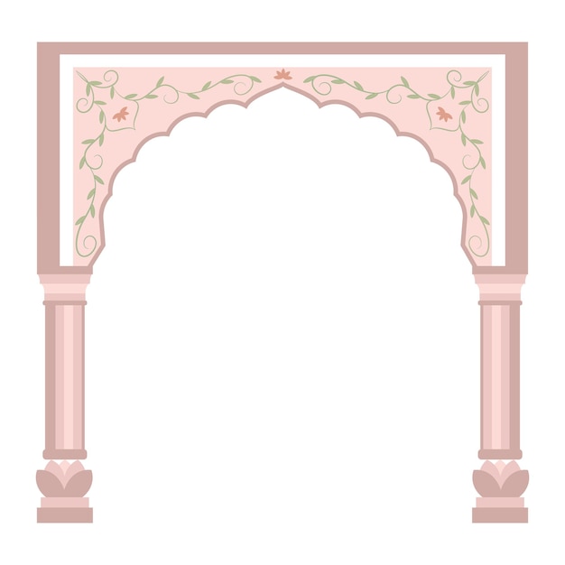 Vector fabulous oriental, indian or arabic arch with mosaic. entrance to the indian palace. elements of middle eastern architecture. ancient gates. flat vector illustration.