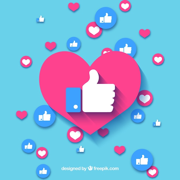 Vector facebook background with hearts and likes