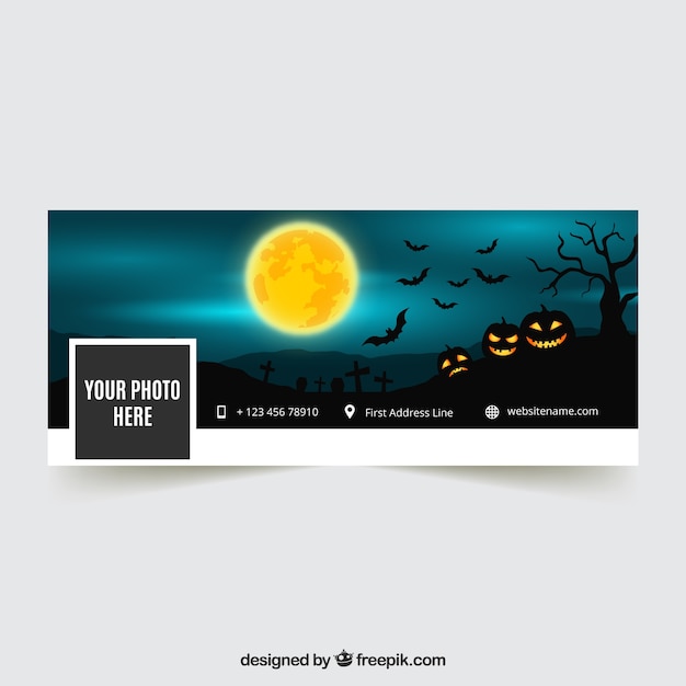 Facebook cover with halloween landscape with pumpkins