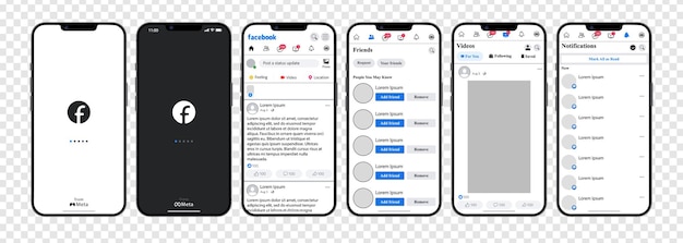Vector facebook design screen social media social network interface template homepage recommendations subscriptions communication screenshots from iphone gradient background editorial illustration