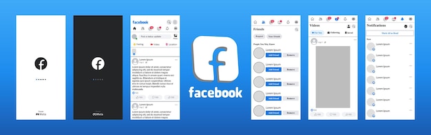 Vector facebook mockup set screen social media and network interface template editorial