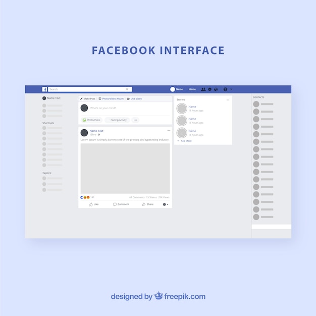 Vector facebook web interface with minimalist design