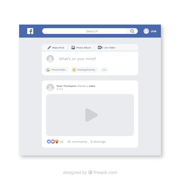 Facebook web interface with minimalist design