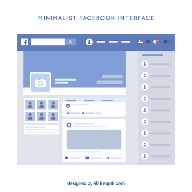 Vector facebook web interface with minimalist design